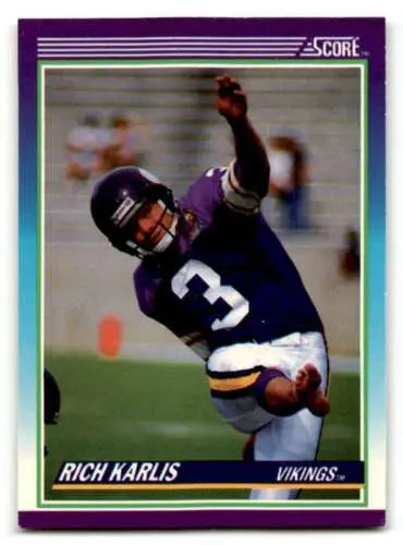 Rich Karlis Minnesota Vikings football card with original gloss, 1990 Score #199