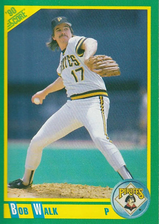 Baseball card of Bob Walk, Pittsburgh Pirates pitcher wearing number 17 in delivery