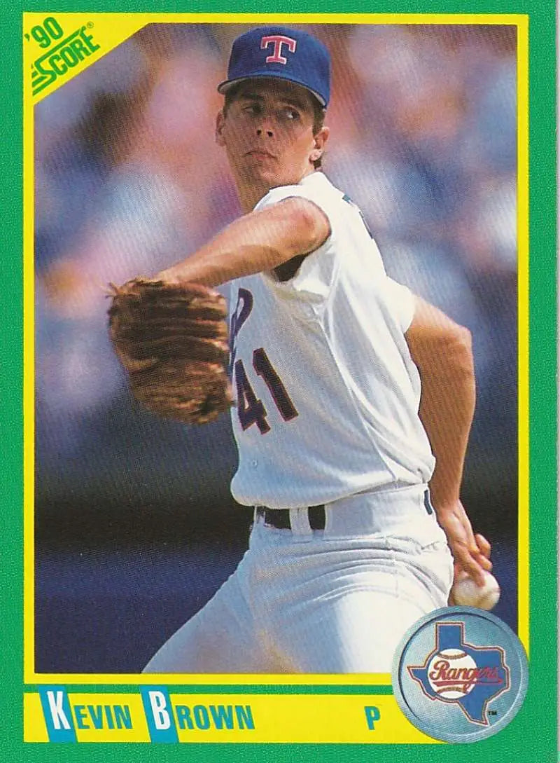 Kevin Brown mid-throwing motion on 1990 Score Texas Rangers Baseball Card