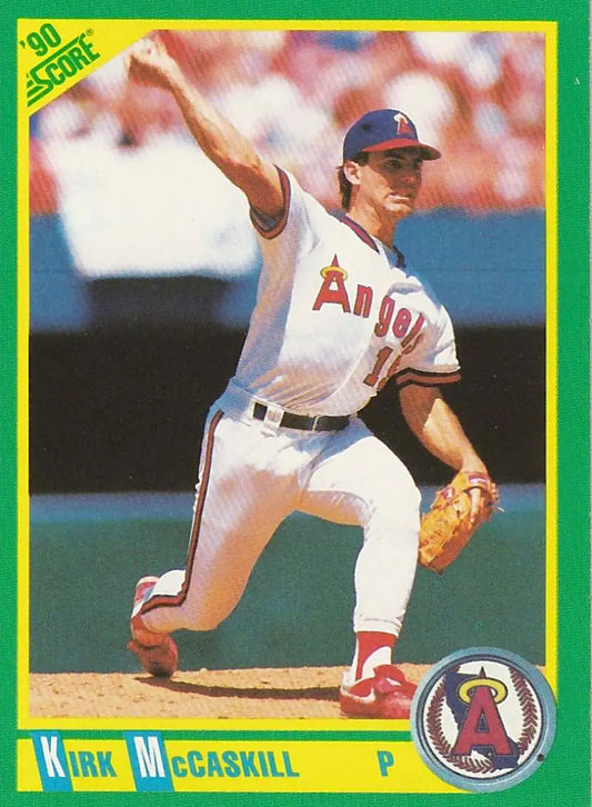 Baseball card of Kirk McCaskill pitching for California Angels in home uniform