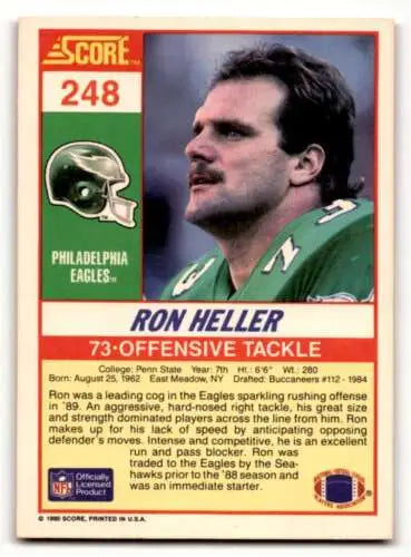 1990 Score Ron Heller Philadelphia Eagles Football Card with original gloss condition