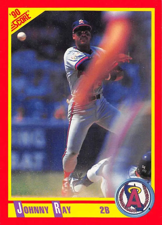 California Angels Johnny Ray making a double play on 1990 Score #293 baseball card