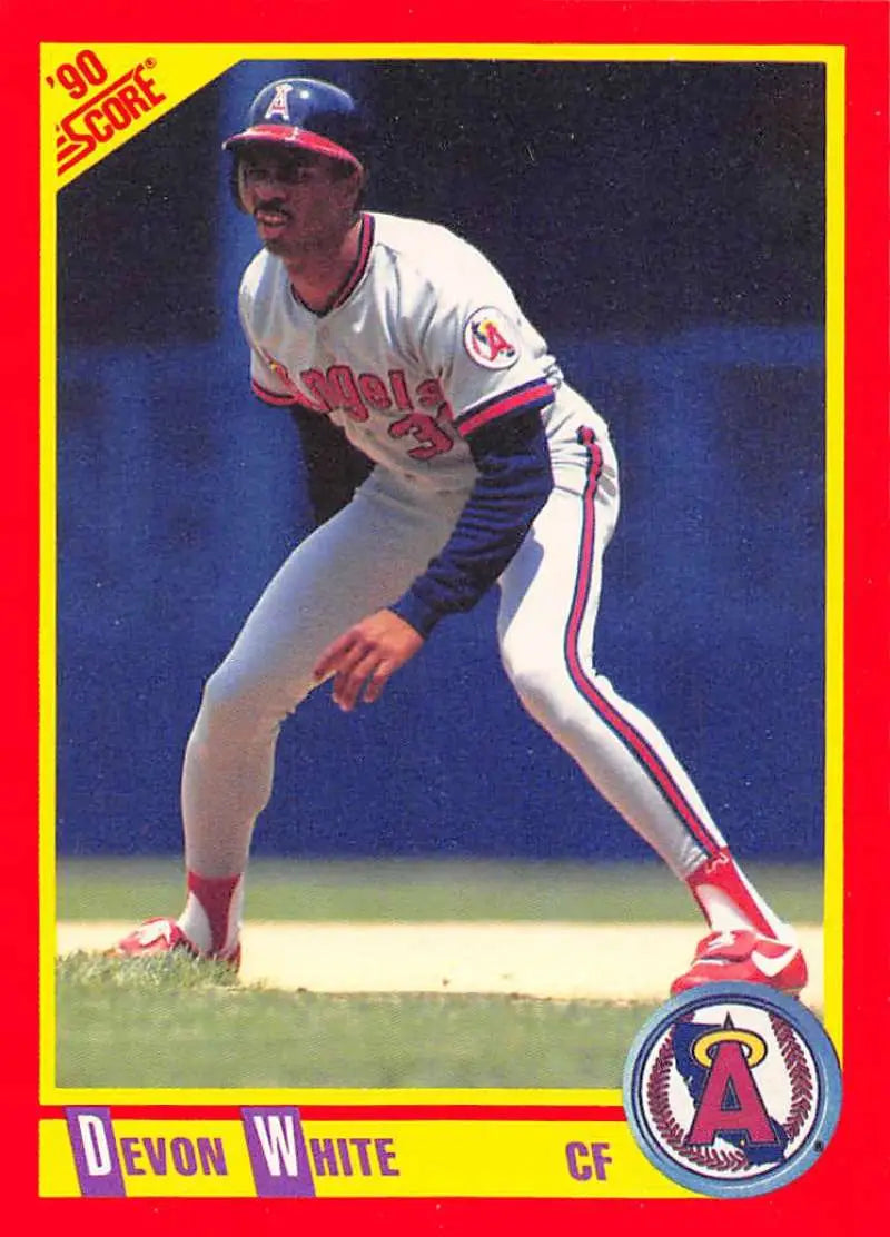 California Angels Baseball card featuring Devon White in white uniform with red trim