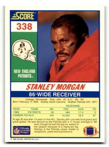 1990 Score #338 Stanley Morgan original gloss England Patriots football card