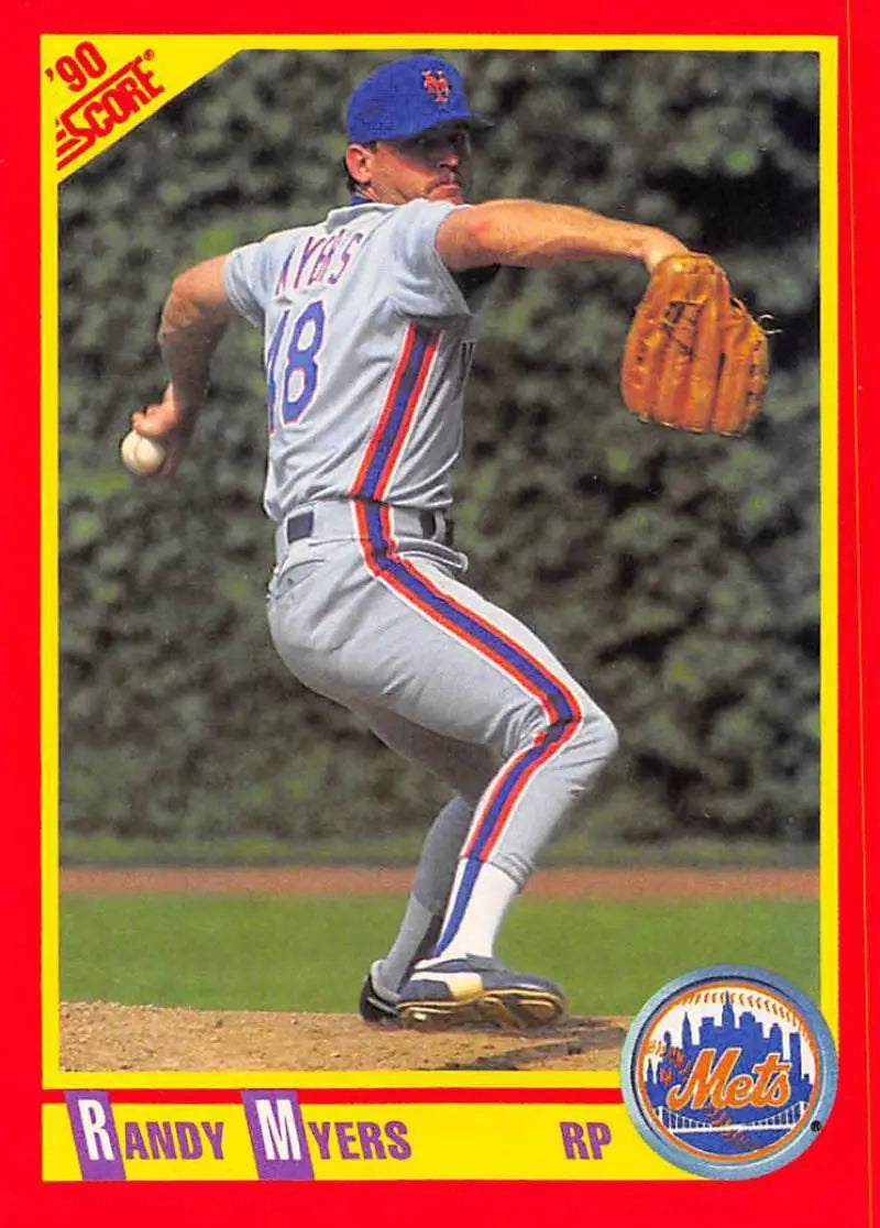 Randy Myers in windup motion on 1990 Score New York Mets baseball card