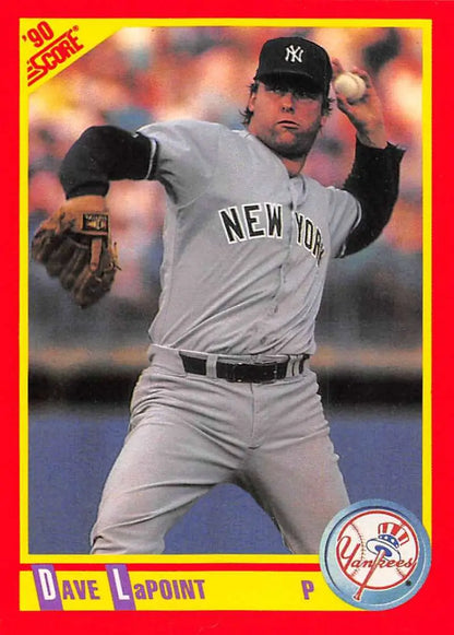 Dave LaPoint New York Yankees baseball card in gray road uniform from 1990 Score