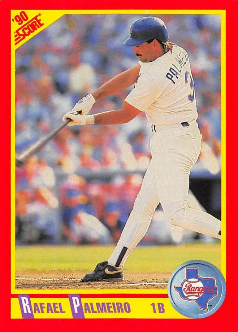 Rafael Palmeiro Baseball Card showcasing Chicago Cubs player in white uniform swinging bat