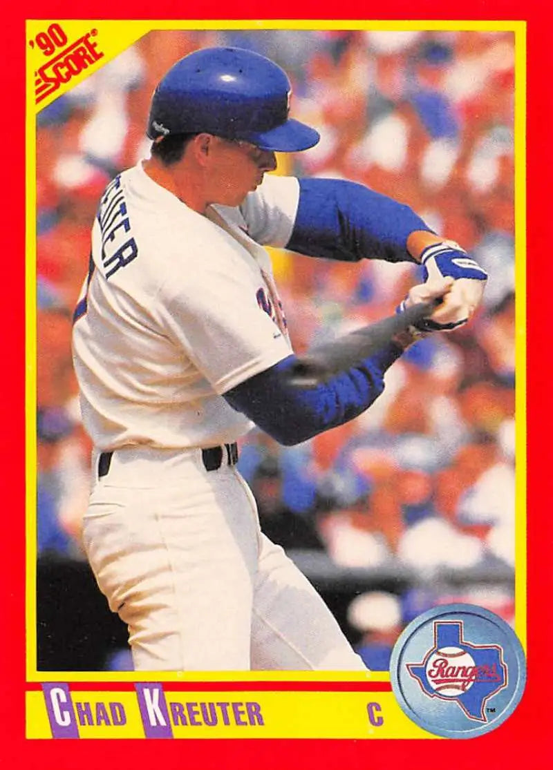 1990 Score baseball card of Chad Kreuter, Texas Rangers catcher at bat