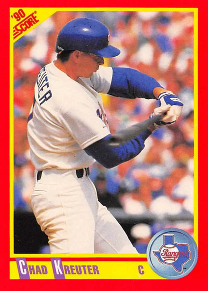 1990 Score baseball card of Chad Kreuter, Texas Rangers catcher at bat