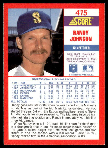 Randy Johnson 1991 Score Seattle Mariners Baseball Card in EX/NM condition