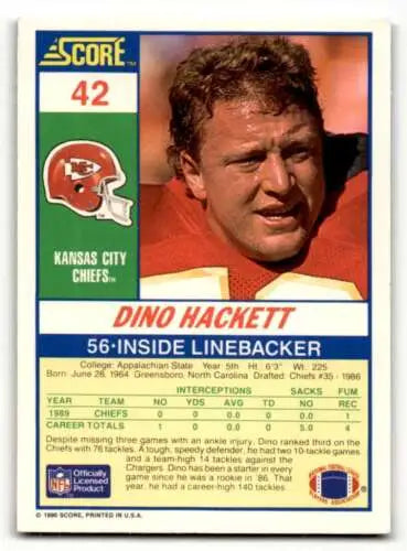 Dino Hackett Kansas City Chiefs football card with original gloss in excellent condition