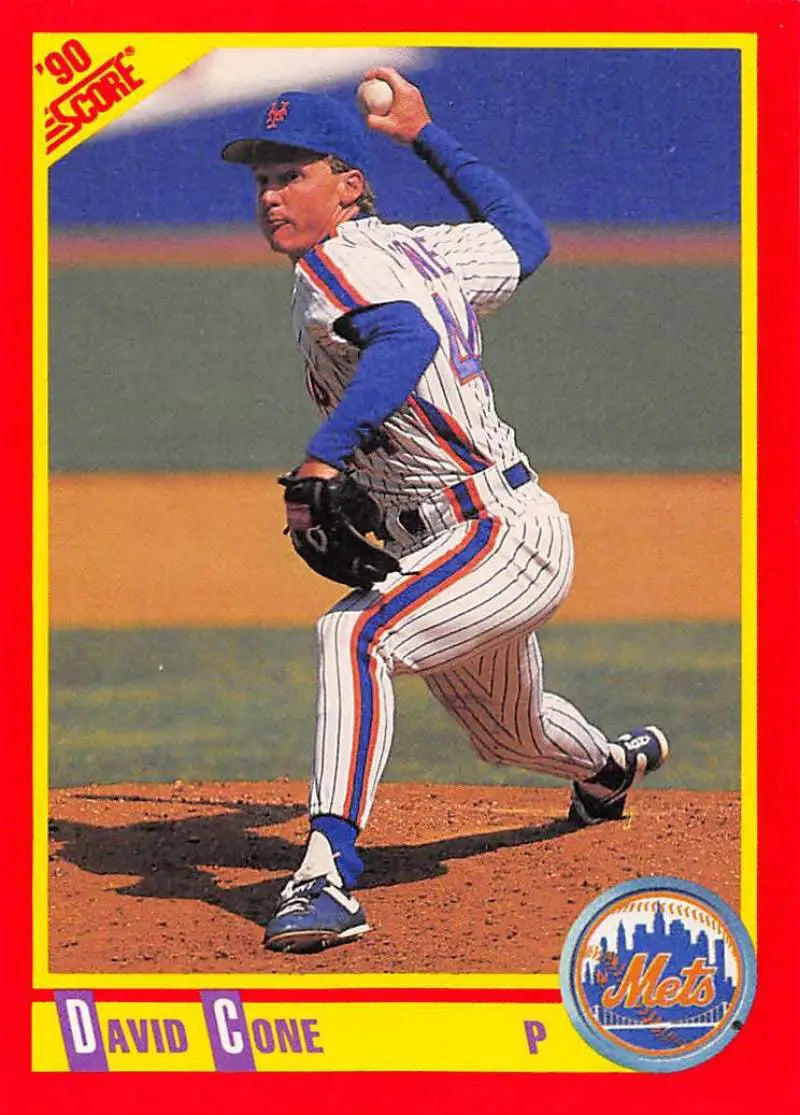 David Cone in mid-throwing motion on a New York Mets baseball card