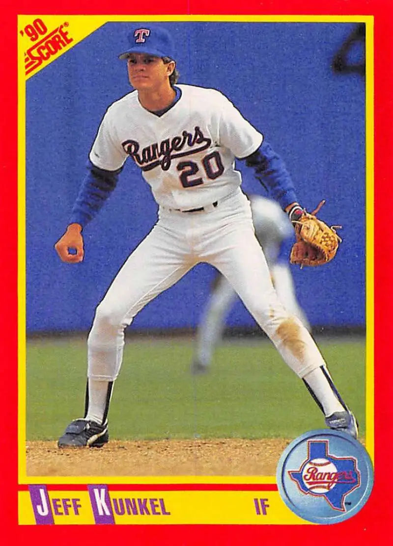 Texas Rangers Jeff Kunkel baseball card in white home uniform number 20