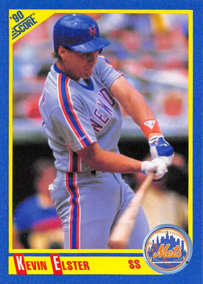 1988 Score baseball card of Kevin Elster in batting stance for New York Mets