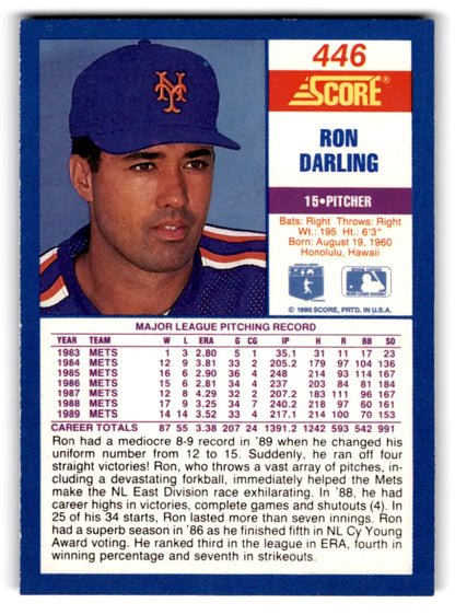 1990 Score #446 Ron Darling NM-MT baseball card with original gloss Mets ID:70048