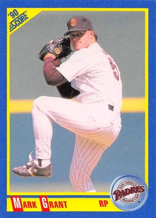 Baseball card of Mark Grant in white pinstriped uniform for San Diego Padres