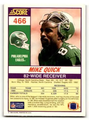 Mike Quick Philadelphia Eagles football card with original gloss in excellent condition