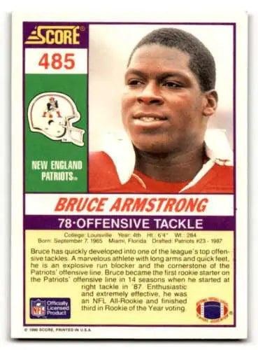 1990 Score #485 Bruce Armstrong original gloss England Patriots football card