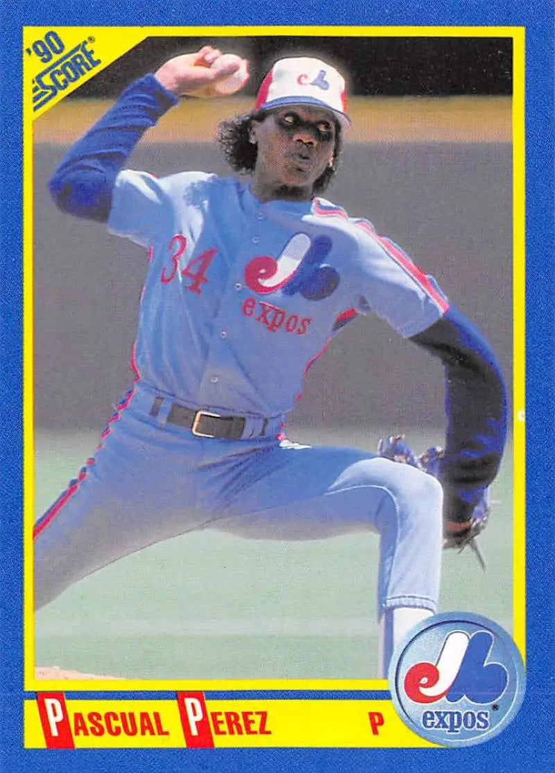 Pascual Perez mid-delivery in light blue uniform on Montreal Expos baseball card