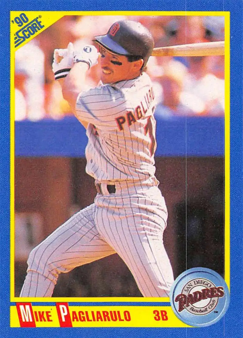 Baseball card of Mike Pagliarulo in pinstriped uniform for San Diego Padres