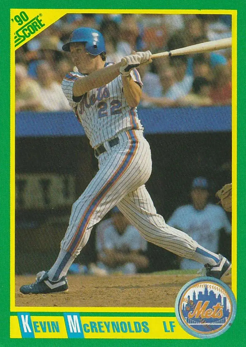 Baseball card of Kevin McReynolds hitting for the New York Mets in pinstripes