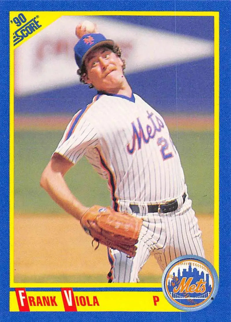 Frank Viola baseball card showcasing New York Mets pitcher in pinstriped uniform