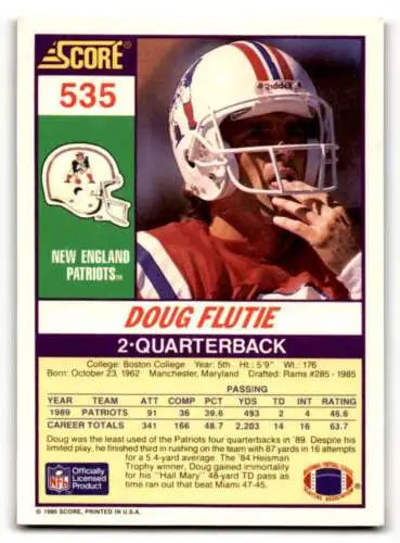 1990 Score #535 Doug Flutie New England Patriots football card with original gloss