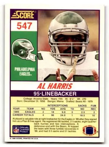 Original gloss 1990 Score #547 Al Harris Philadelphia Eagles football card EX/NM