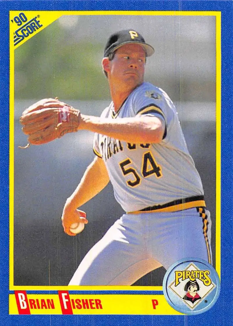 1990 Score baseball card of Brian Fisher pitching for the Pittsburgh Pirates