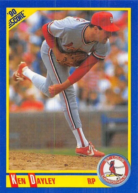 Ken Dayley in mid-delivery on 1990 Score St. Louis Cardinals baseball card