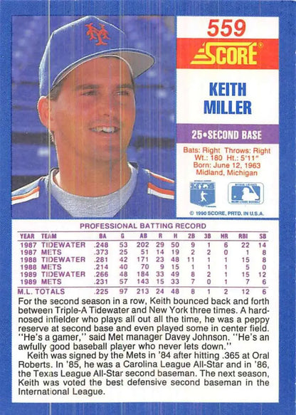 1991 Score baseball card of Keith Miller, New York Mets second baseman