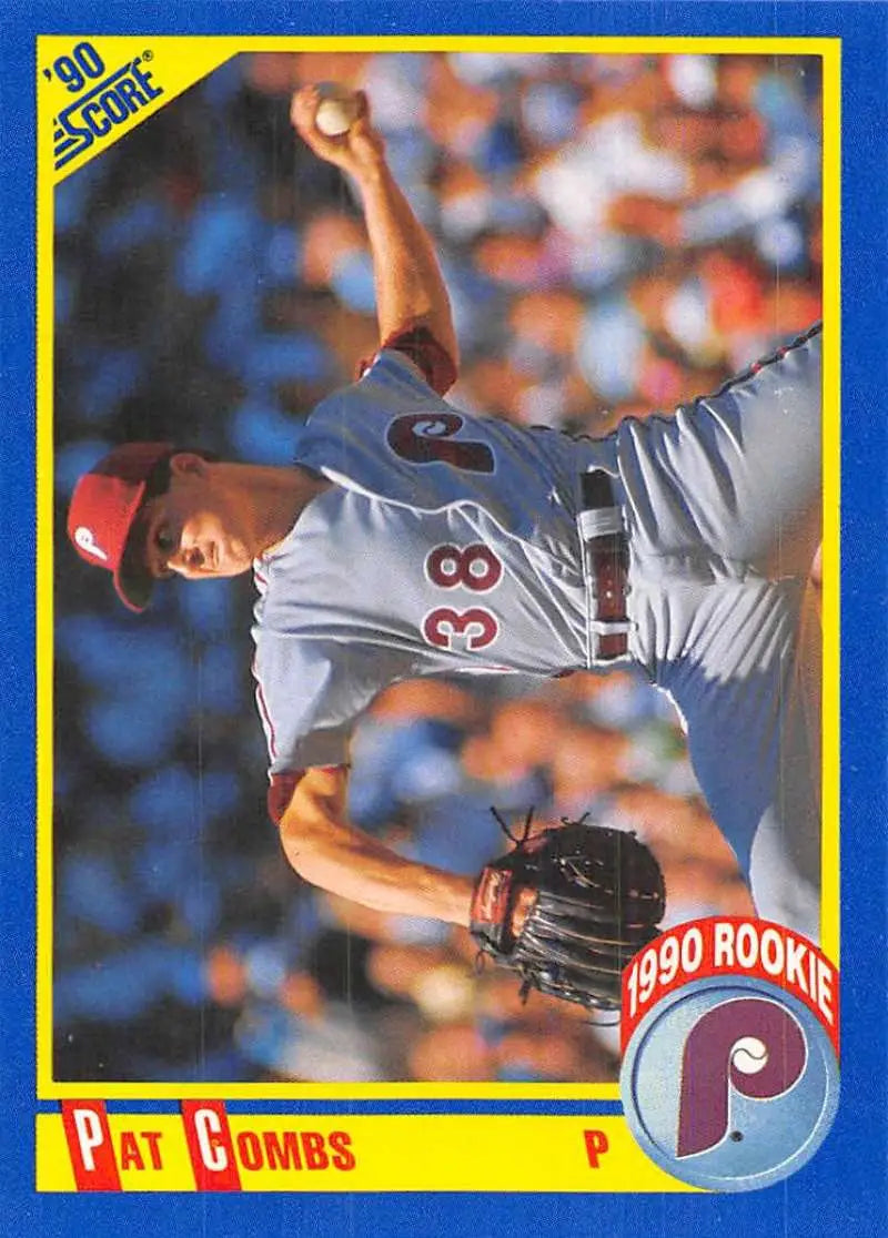 Pat Combs mid-throw on 1990 Score #623 Philadelphia Phillies Baseball Card