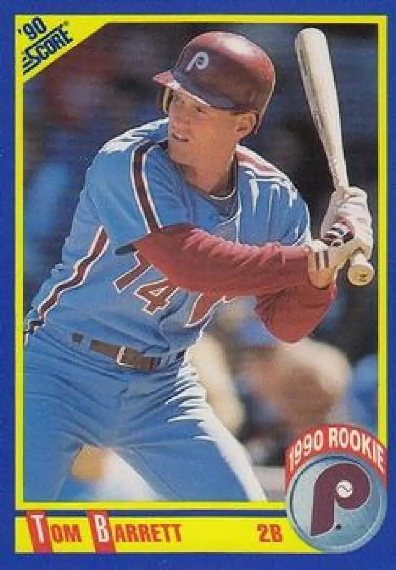 Philadelphia Phillies 1990 Score #633b Tommy Barrett batting in a powder blue uniform