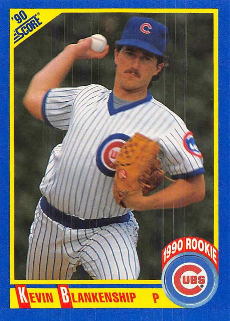 1990 Score #646 Kevin Blankenship Baseball Card of Chicago Cubs Pitcher in Pinstripes