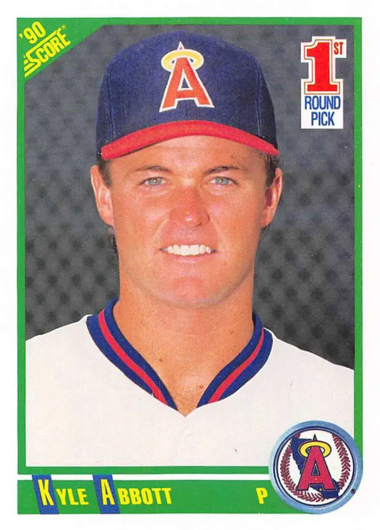 Kyle Abbott California Angels baseball card in navy and red cap and white uniform