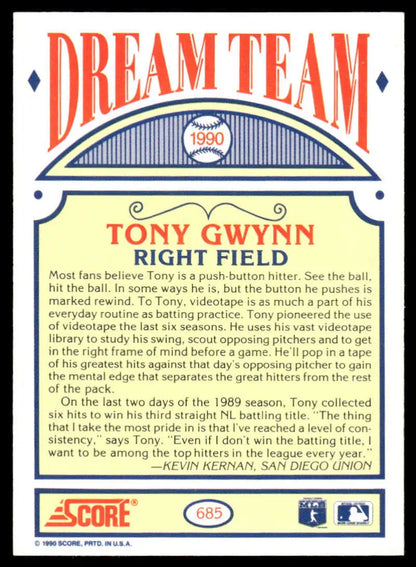 Baseball card of Tony Gwynn with Dream Team designation, San Diego Padres collectible