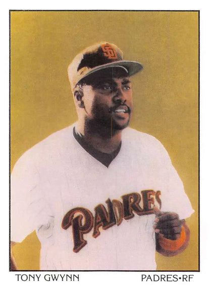 Baseball player in San Diego Padres uniform showcasing Tony Gwynn’s iconic style