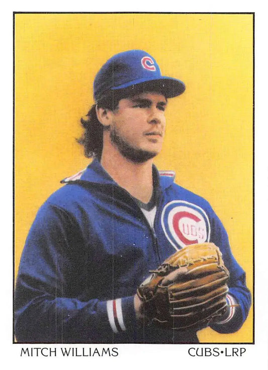 Mitch Williams in blue Chicago Cubs uniform with glove on 1990 Score baseball card