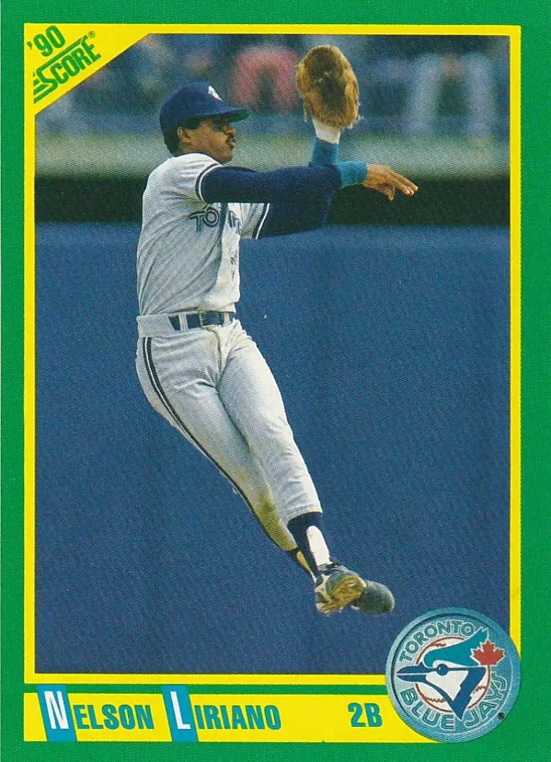 Toronto Blue Jays player Nelson Liriano leaping to catch a baseball