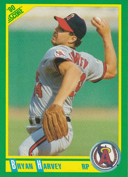 Bryan Harvey California Angels baseball card showing pitcher in mid-throwing motion