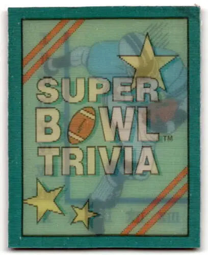 Super Bowl Trivia card from 1990 Score Magic Motion Super Bowl Trivia collection