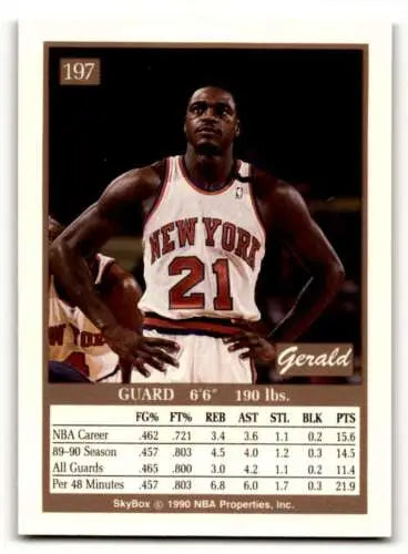 1990 SkyBox #197 Gerald Wilkins New York Knicks Basketball Card with original gloss