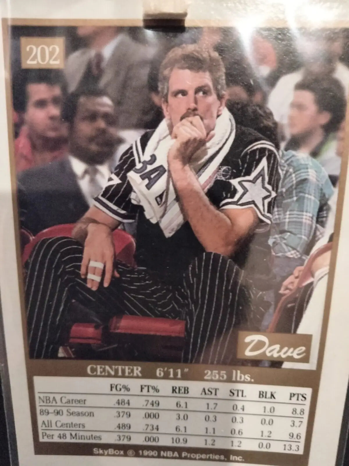 Dave Corzine Orlando Magic trading card from 1990 SkyBox 202 collectible series