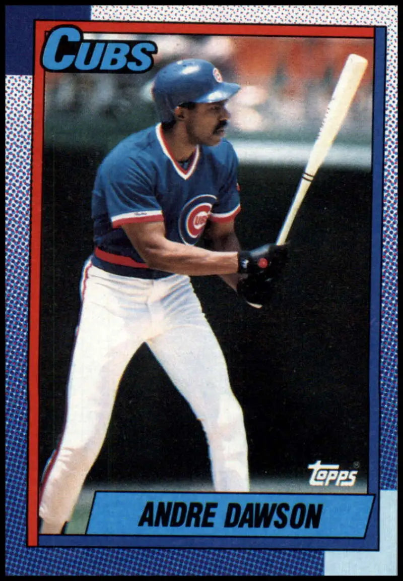 Chicago Cubs baseball card of Andre Dawson in blue uniform at bat