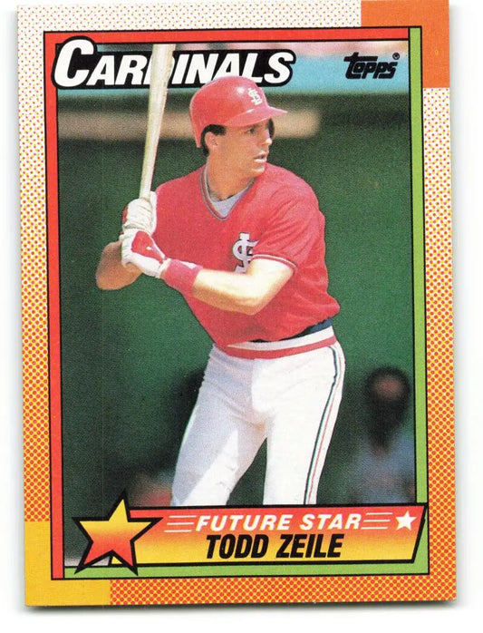 Todd Zeile batting in red uniform on 1990 Topps St. Louis Cardinals Baseball Card