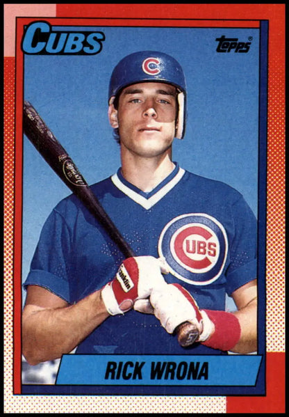 1990 Topps #187 Rick Wrona Baseball Card featuring Chicago Cubs player with bat