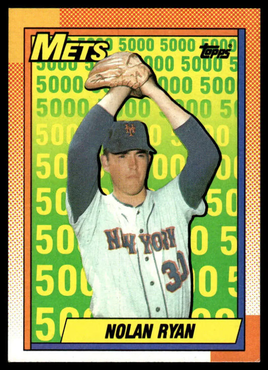 Nolan Ryan baseball card featuring Mets pitcher in windup with 5000 in background