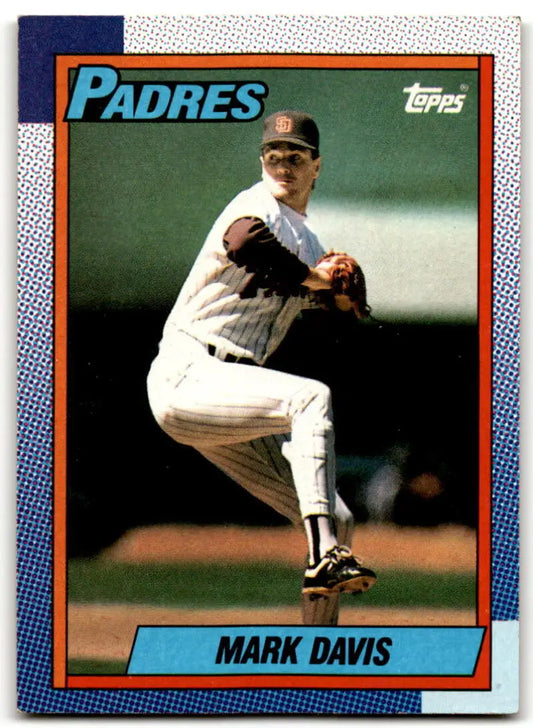 1990 Topps baseball card featuring Mark Davis, San Diego Padres pitcher in delivery motion