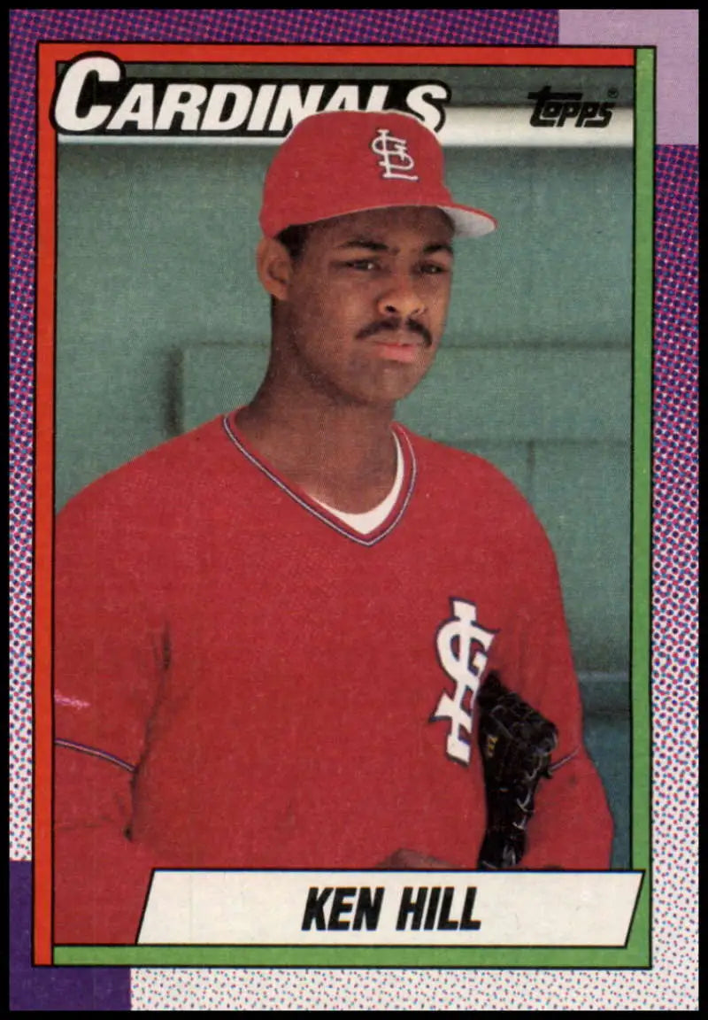 Ken Hill St. Louis Cardinals baseball card in red uniform from 1990 Topps #233