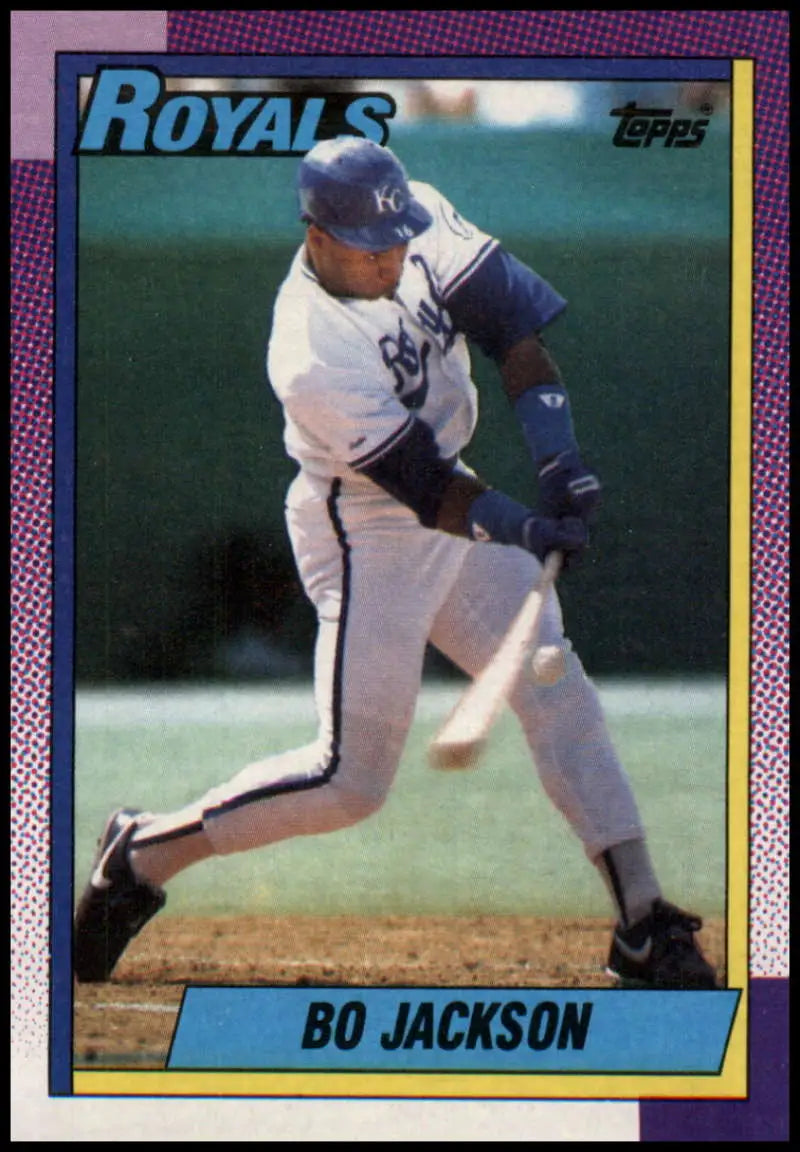 1990 Topps #300 Bo Jackson Kansas City Royals Baseball Card displayed at bat